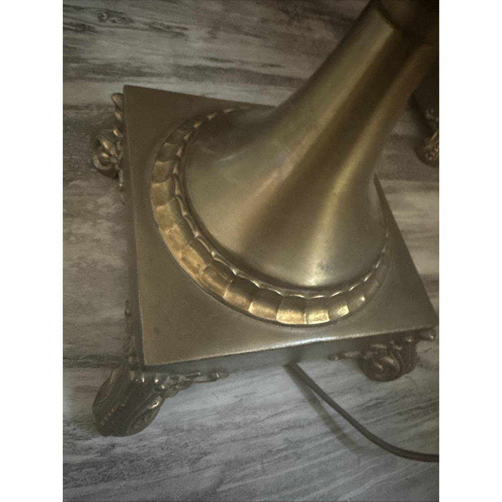 Set Of 2 Vintage Brass Table Lamps Amber Glass Globe 35" Tall 3-Way Ornate Base - Picture 13 of 16